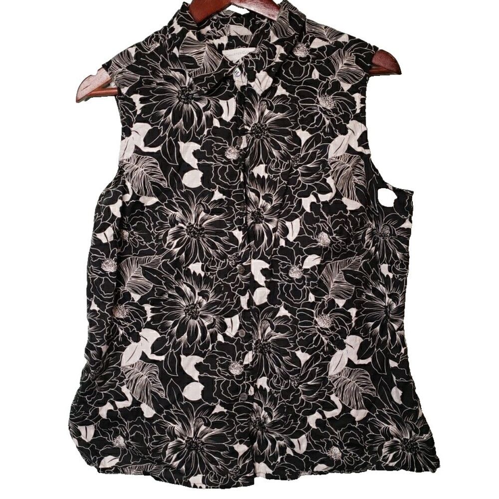 Charter Club Womens Sleeveless Top Blouse Shirt Size 16 Floral Black and White